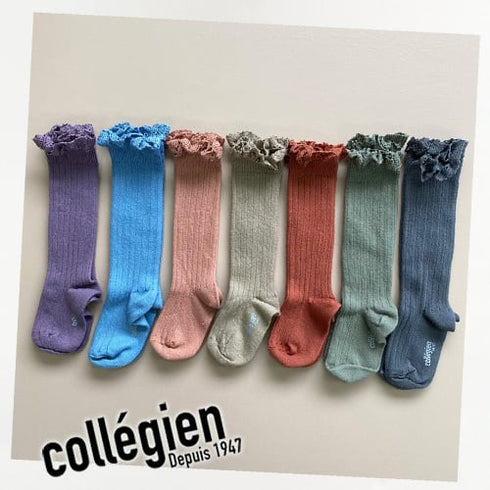 Collegien / Josephine Lace-Trim Ribbed Knee-high Socks - Sauge